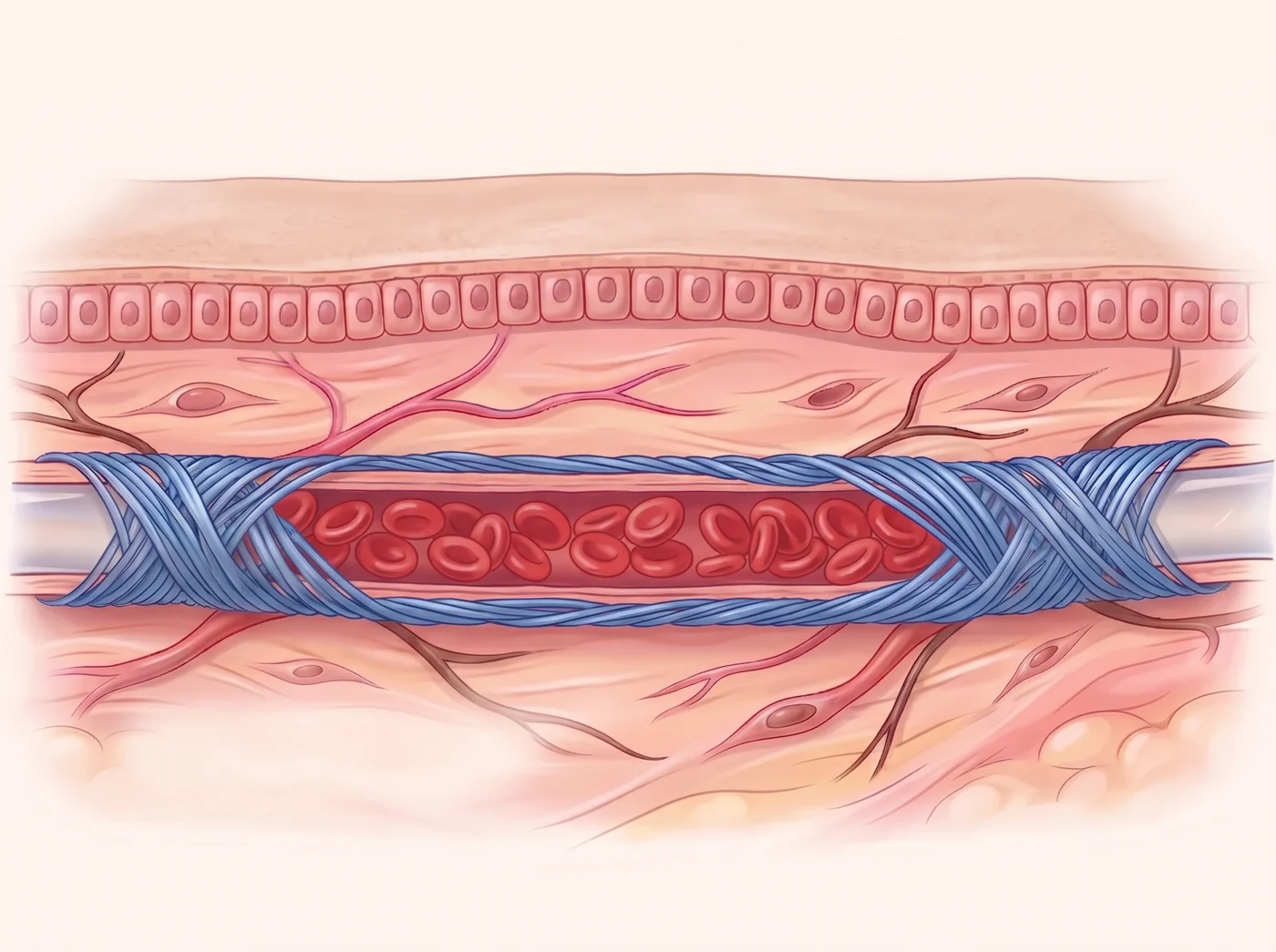 Vein wall firm again, blood staying inside the vein