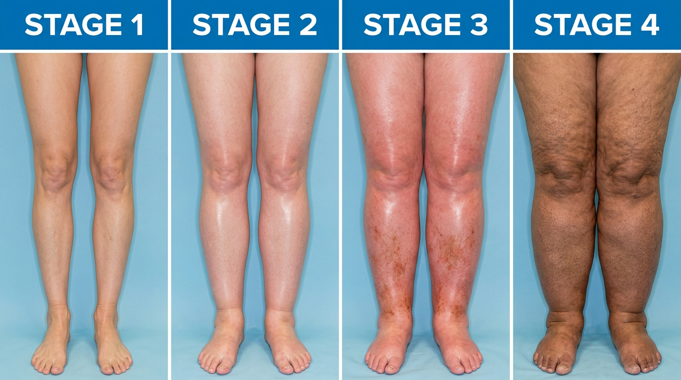 Four stages of swollen leg progression